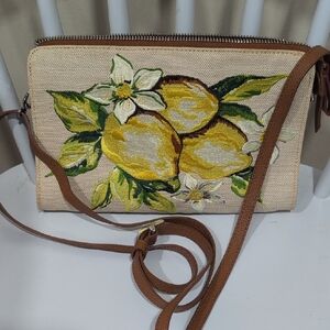 Brighton Lemon Embroidered Canvas Crossbody - Yellow & Brown